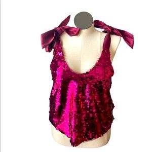 Anthropologie Maeve Sequined Tie-Strap Tank Sz Medium